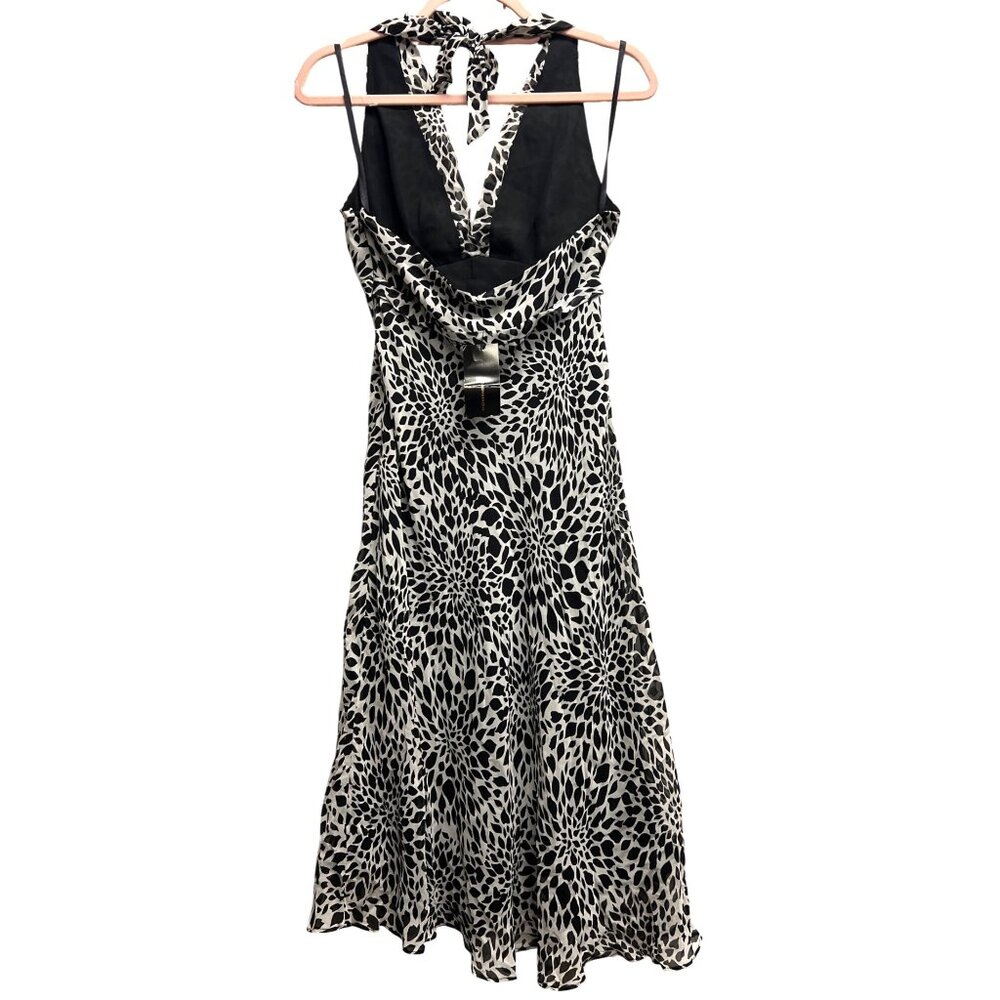 BCBG MAXAZRIA Black & White Halter Dress Size 4 Silk Chiffon Side Zipper - Picture 2 of 5